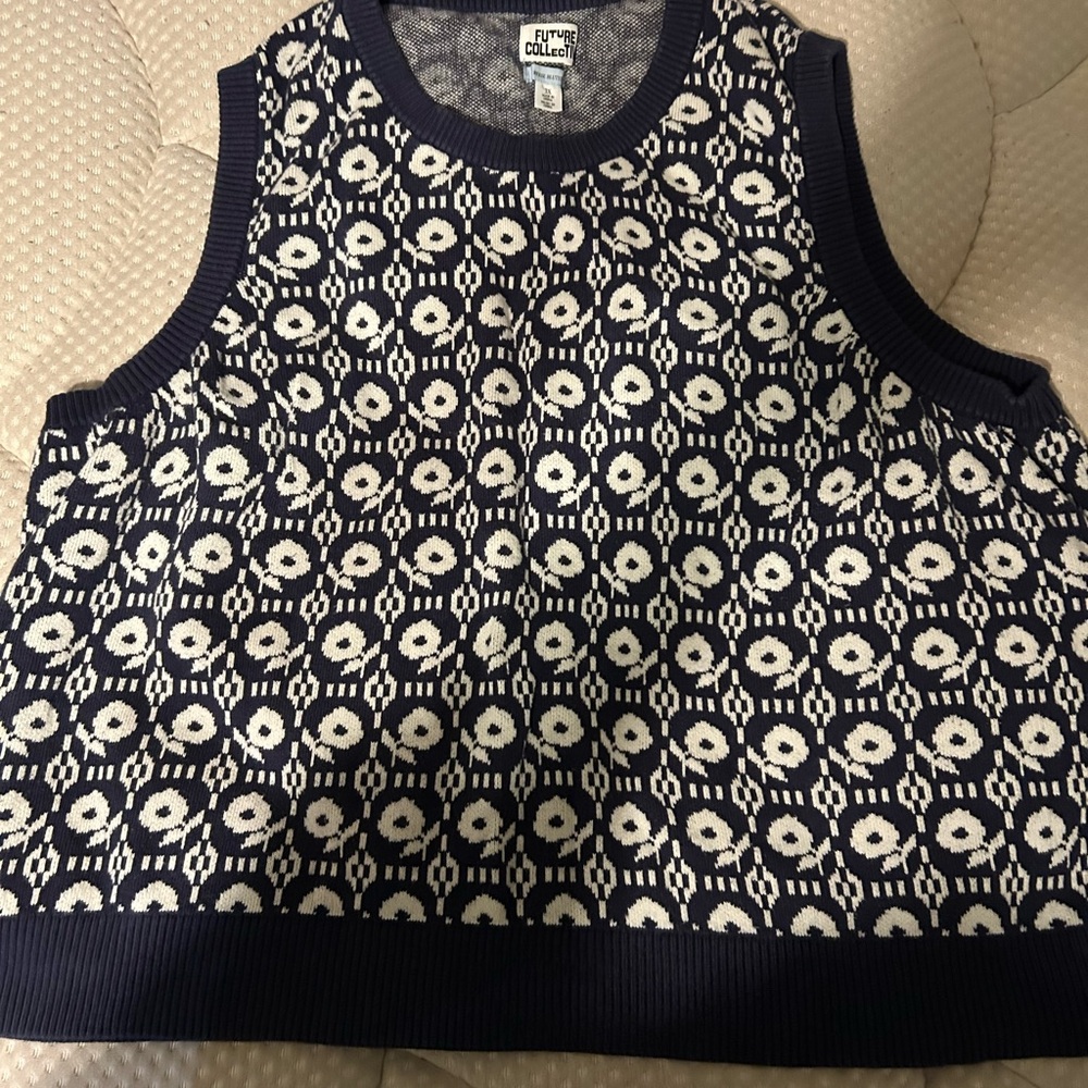 Future Collective Navy and White Patterned Sweater vest